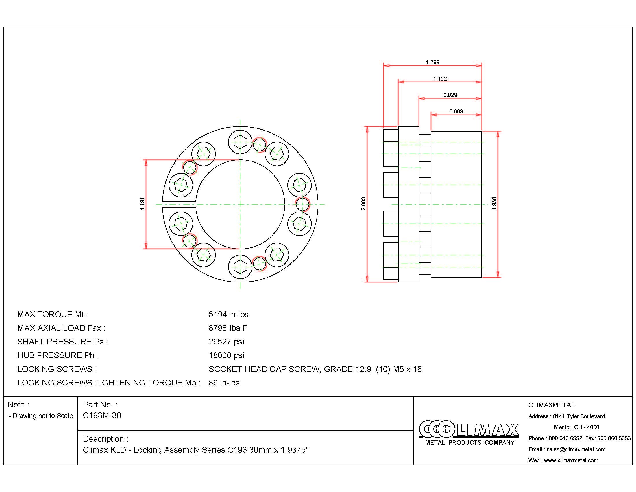 Climax Metals C193M-30 Series 193 Locking Assembly, Steel, 1.18