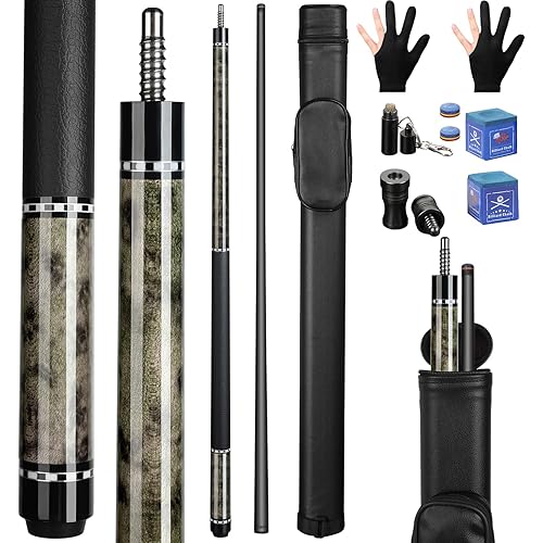Kmise Carbon Fiber Pool Cue, 100% Carbon Fiber Shaft 58" Professional Low Deflection Pool Sticks for Adults Full Carbon Technology, 12.5mm Tip, 19.5-23oz, Professional Billiard Cue Stick