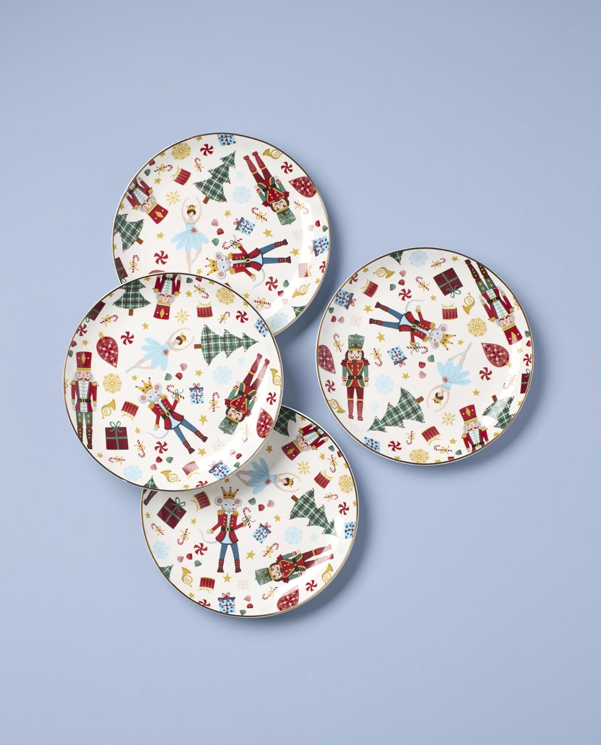 Lenox Accent Plates Set, Porcelain Salad Plates, Service for 4, Microwave & Dishwasher Safe, Christmas Tableware, Nutcracker Ballet Style (Accent Plates, Set of 4)