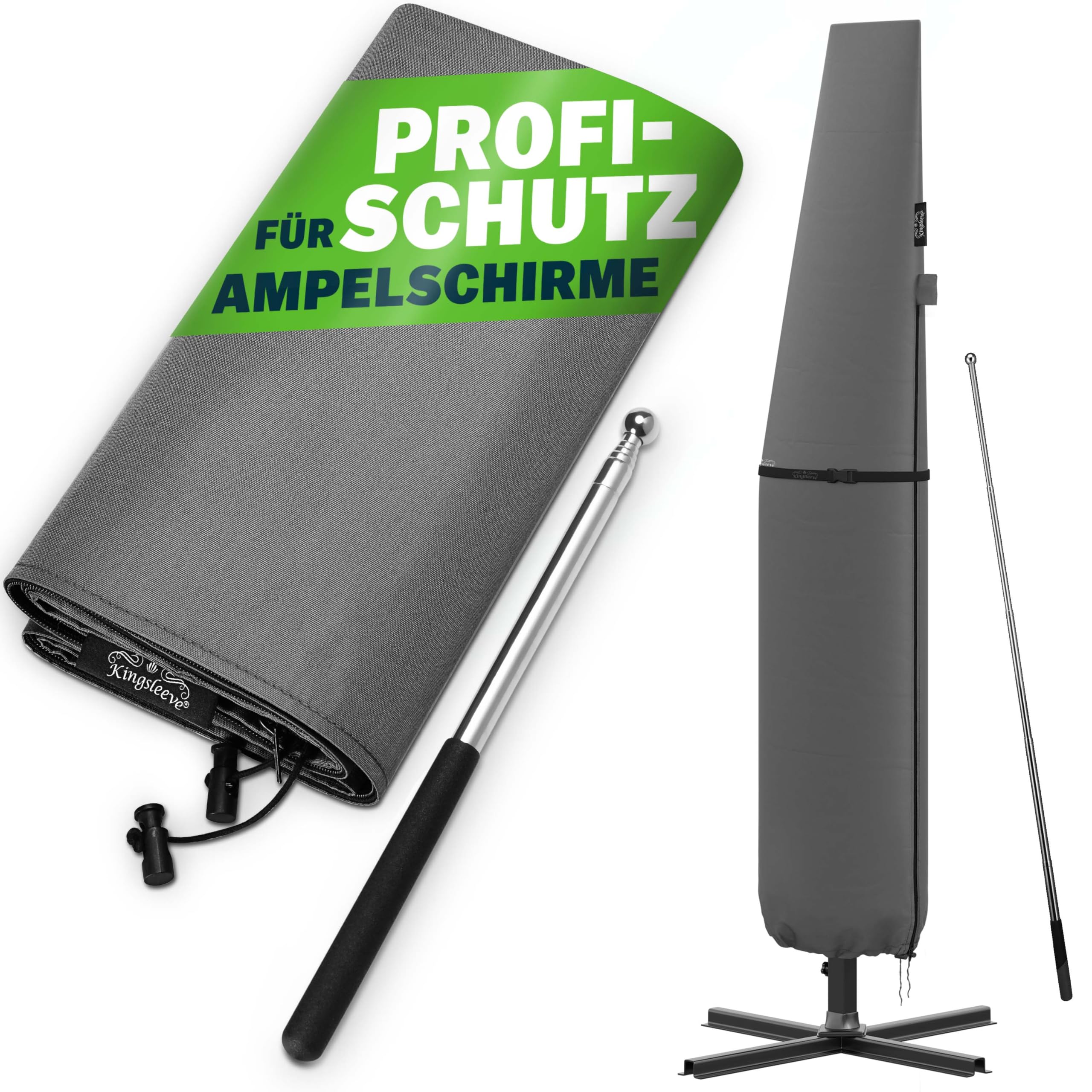 Kingsleeve Copertura Protettiva Per Ombrellone Fino A Ø 350 Cm Telo Impermeabile Protezione Da Giardino Grigio Universale-image