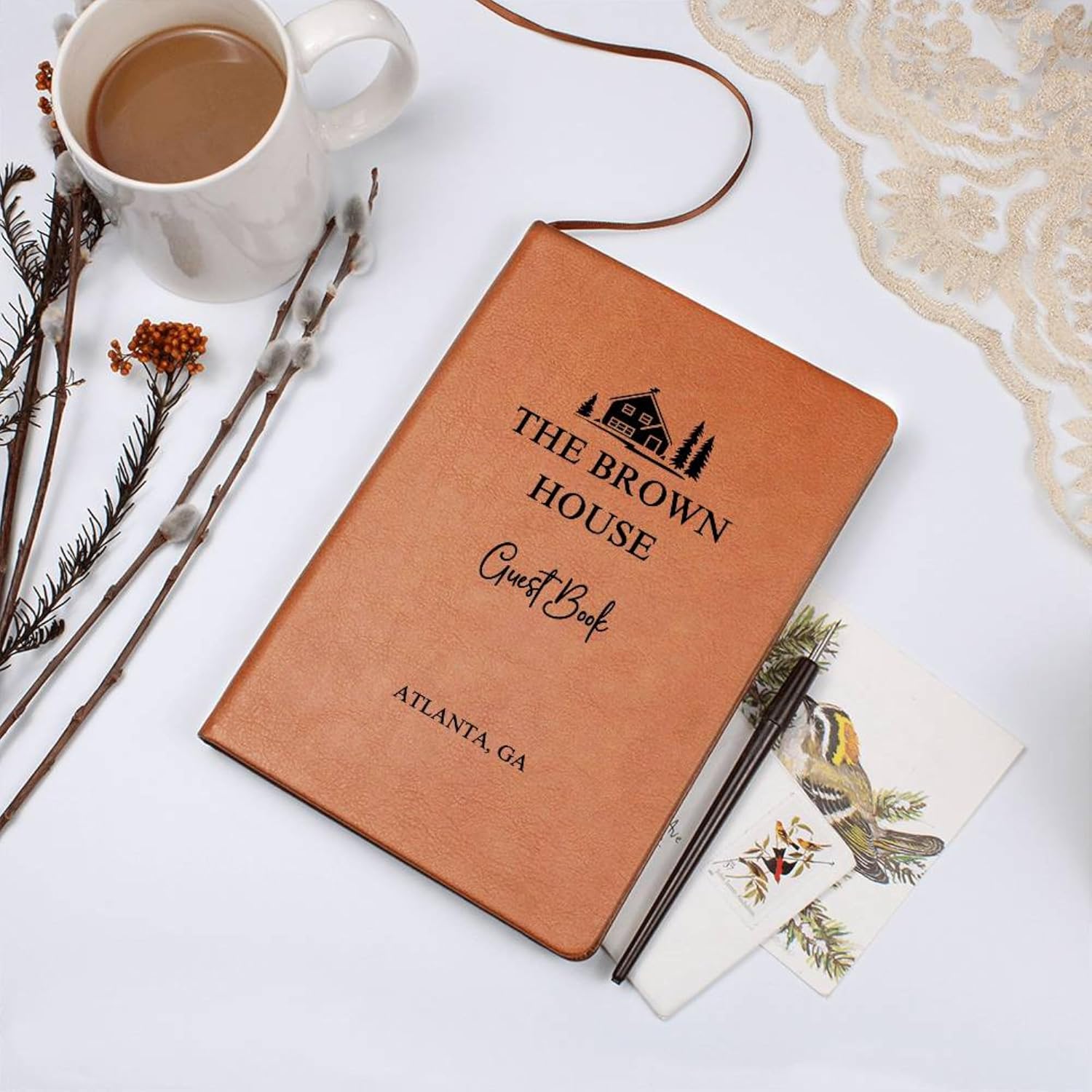 Hilis Personalized Guest Book for Vacation Home Visitors - Custom Guestbook for Airbnbs, Short Term Rentals, Vacation Rental, Beach House, Hosts Essentials, Vegan Leather Hardcover Welcome Journal