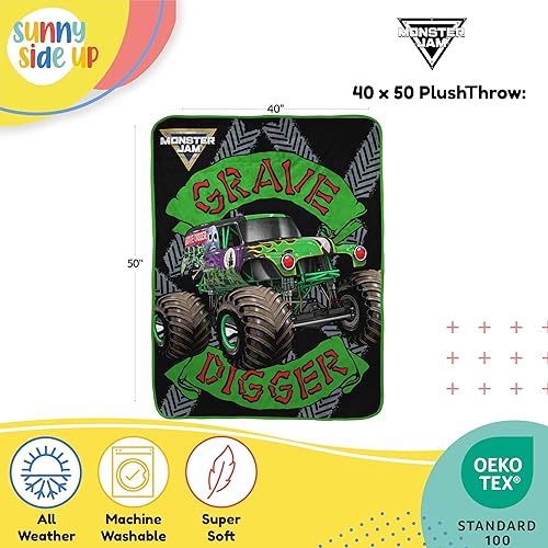 Miniatura 2 de Monster Jam - Manta de viaje de felpa, mide 40 x 50 pulgadas, accesorios de viaje súper suaves y acogedores con Grave Digger