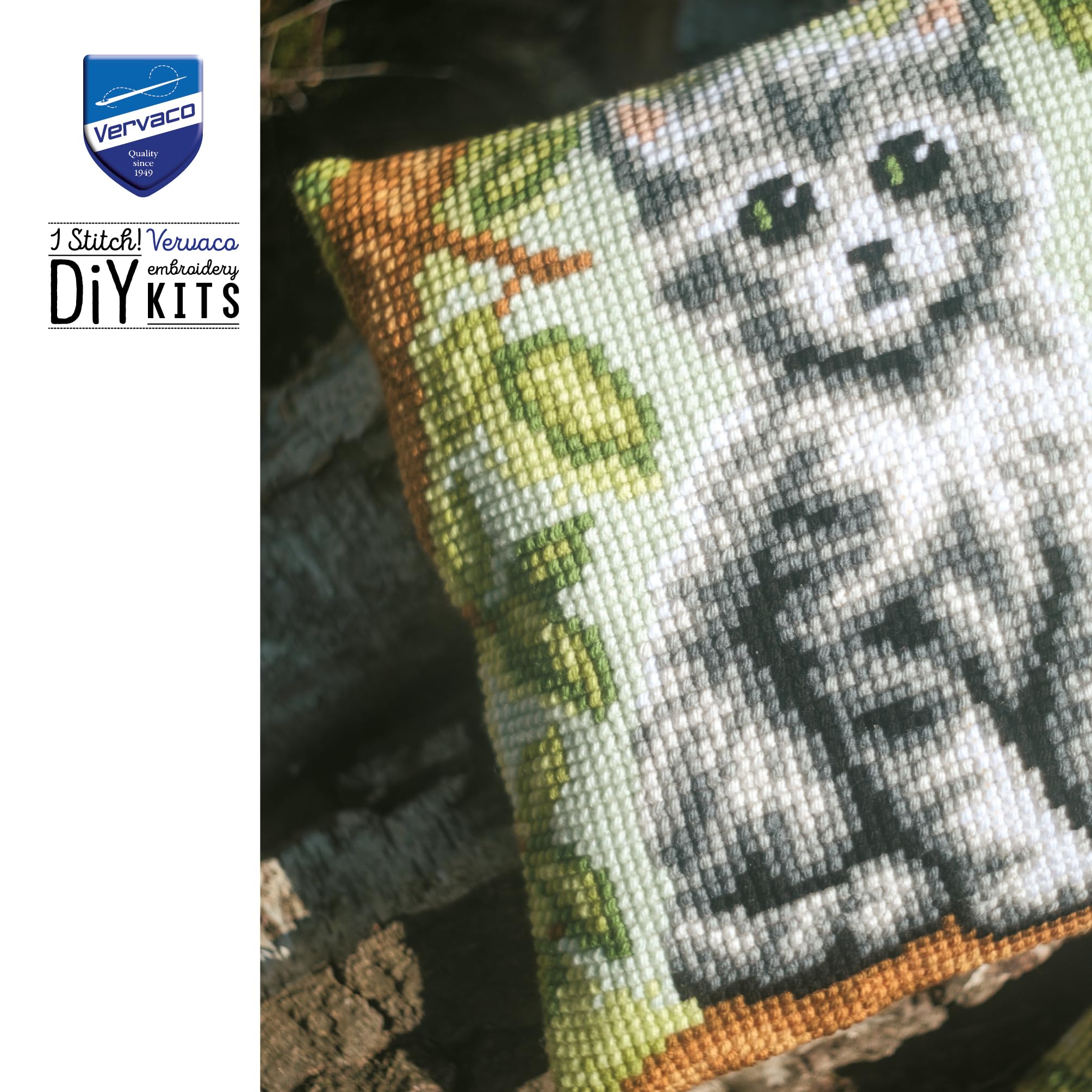 VERVACO Zestaw do Haftu Krzyżykowego Poduszka KOTEK Kanwa z Nadrukiem 40 x 40 cm Gruba Włóczka Akrylowa Zrób to Sam Dekoracja Domu DIY Cross Stitch Kit