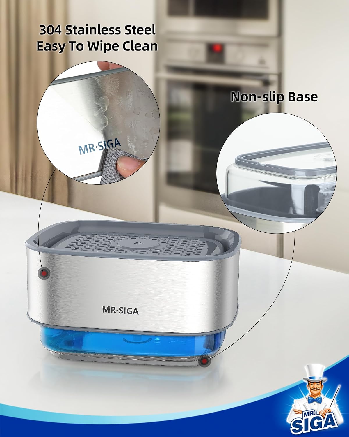 MR.SIGA 2 in 1 Stainless Steel Soap Dispenser and Sponge Holder