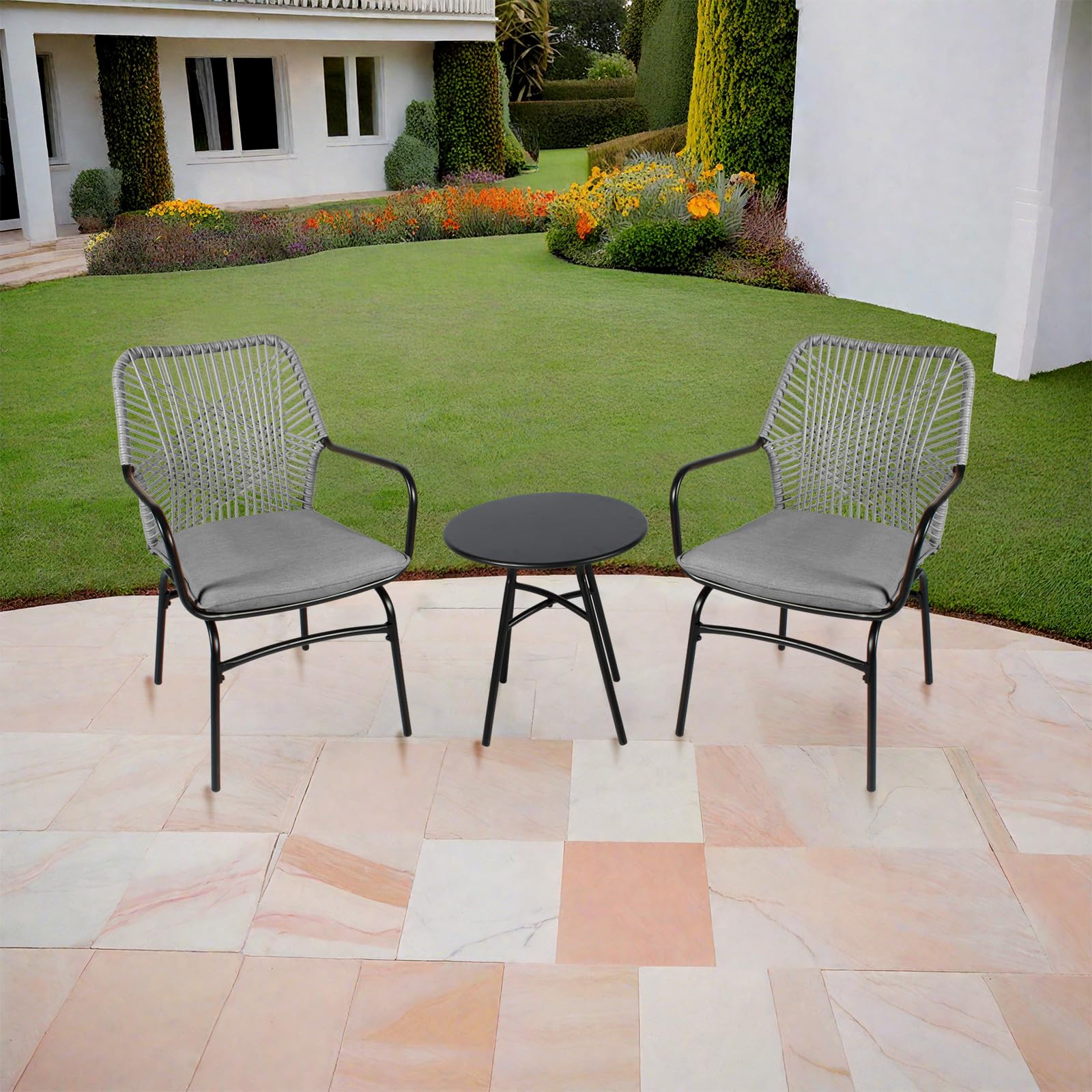 RANSENERS Ensemble de Bistro Balcon 3 Pièces - 2 Chaises et 1 Table - Parfait pour Les Loisirs dans Le Jardin ou sur Le Balcon
