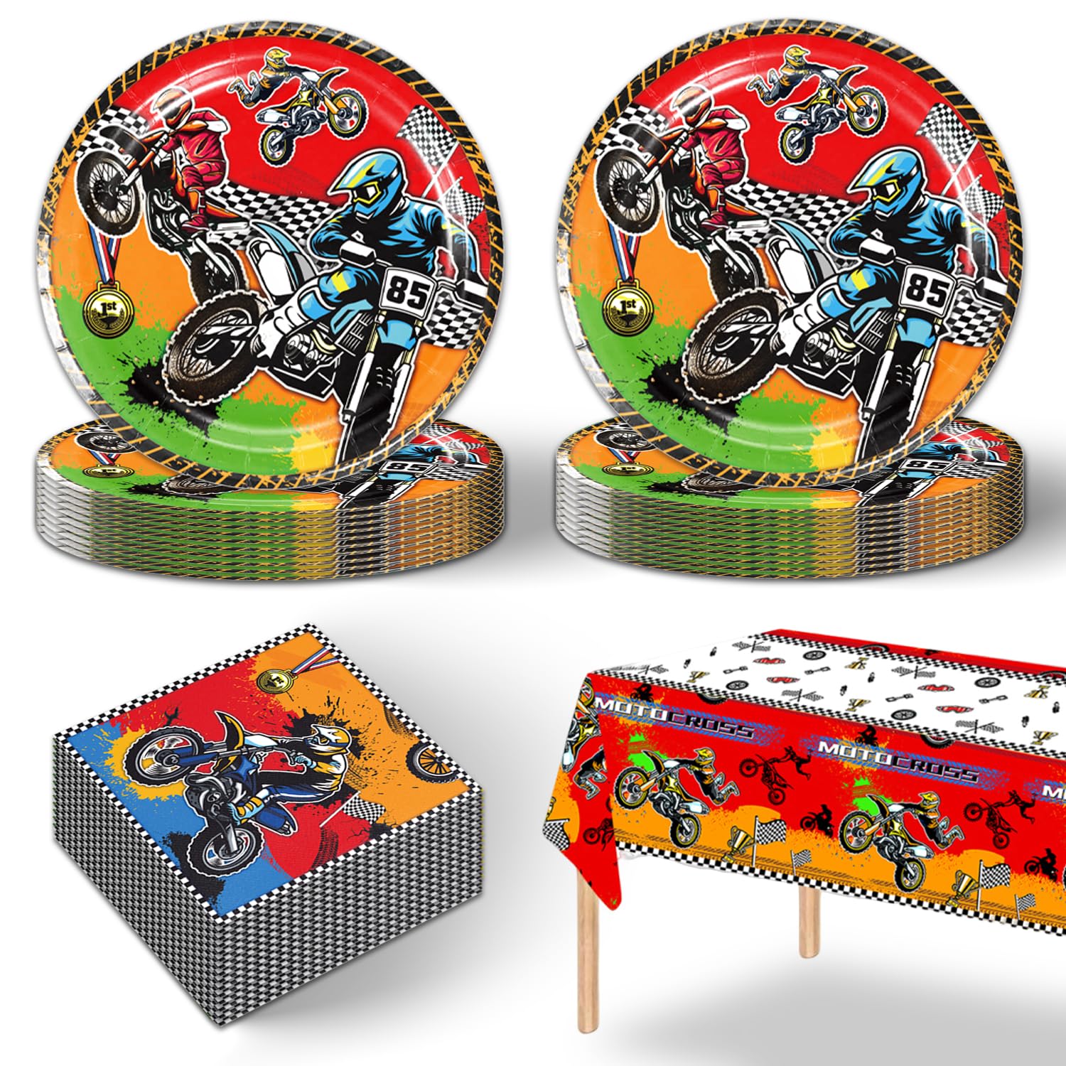 41pcs Dirt Bike Party Supplies ,include 20 Plates, 20 Napkin and 1pcs Tablecloth,Used for Motocross Dirt Bike Birthday Party Decoration (Orange Dirt