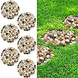 River Rock Stepping Stones Outdoor for Garden Walkway, 10 inch Diameter 6 Pcs Round Shape Paver Step Stones Polished Pebble River Stone Mat for Yard Lawn Patio Pathway Walk Way - Multi-Color...