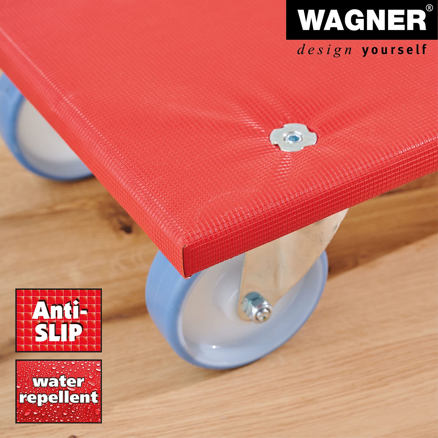 WAGNER Transportroller Transporthilfe 1396 I Multiplex I 57,5 x 30 x 14 cm, Tragkraft 400 kg I Schonbezug gepolstert I Schwerlastrollbrett wasserabweisend I Möbelroller für Umzüge I FSC® I Made in DE
