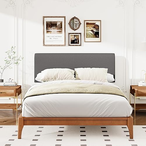 Miniatura 3 de Harper & Bright Designs Full Size Bamboo Platform Bed Frame, Wood Low Profile Platform Bed with Headboard, Noise Free, Brown