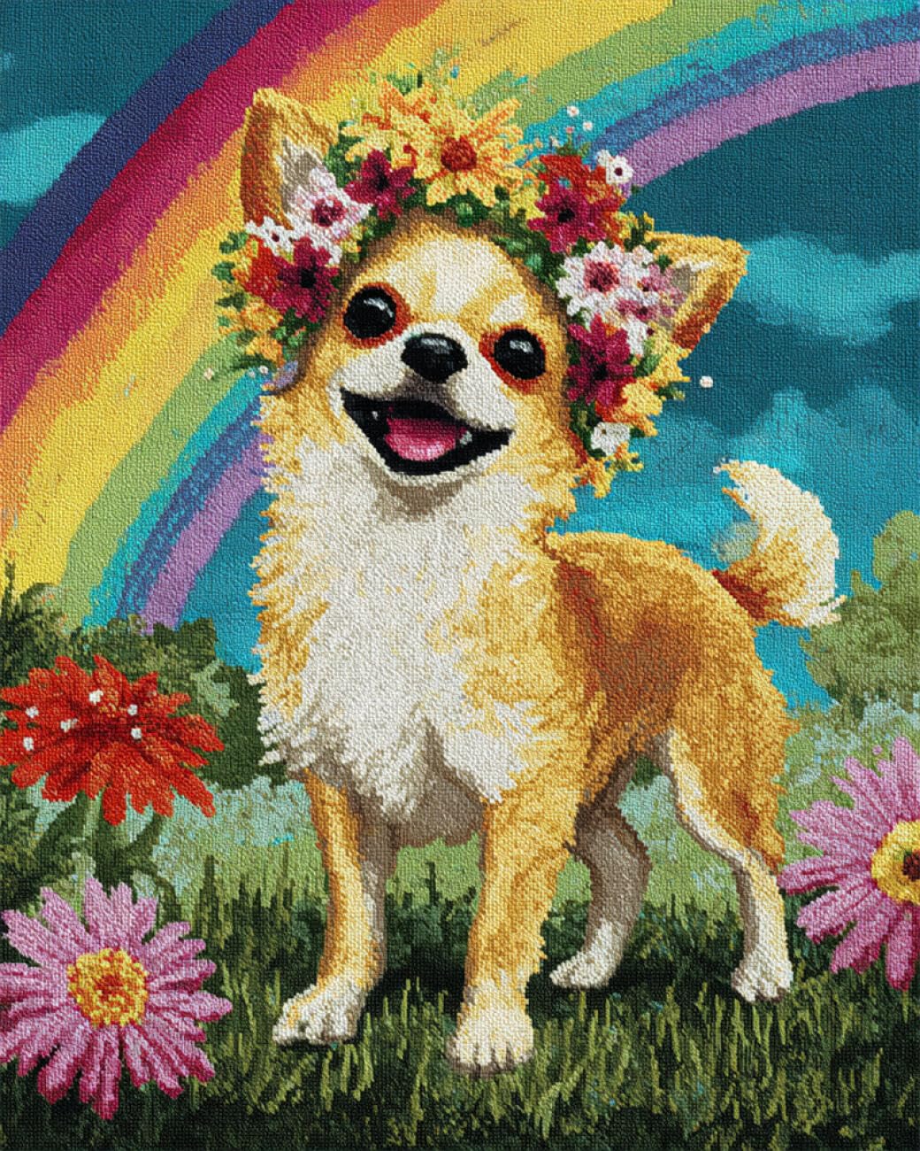 AxiangziK DIY Stamped Cross Stitch Kits Cartoon Chihuahua 11CT 30x40cm