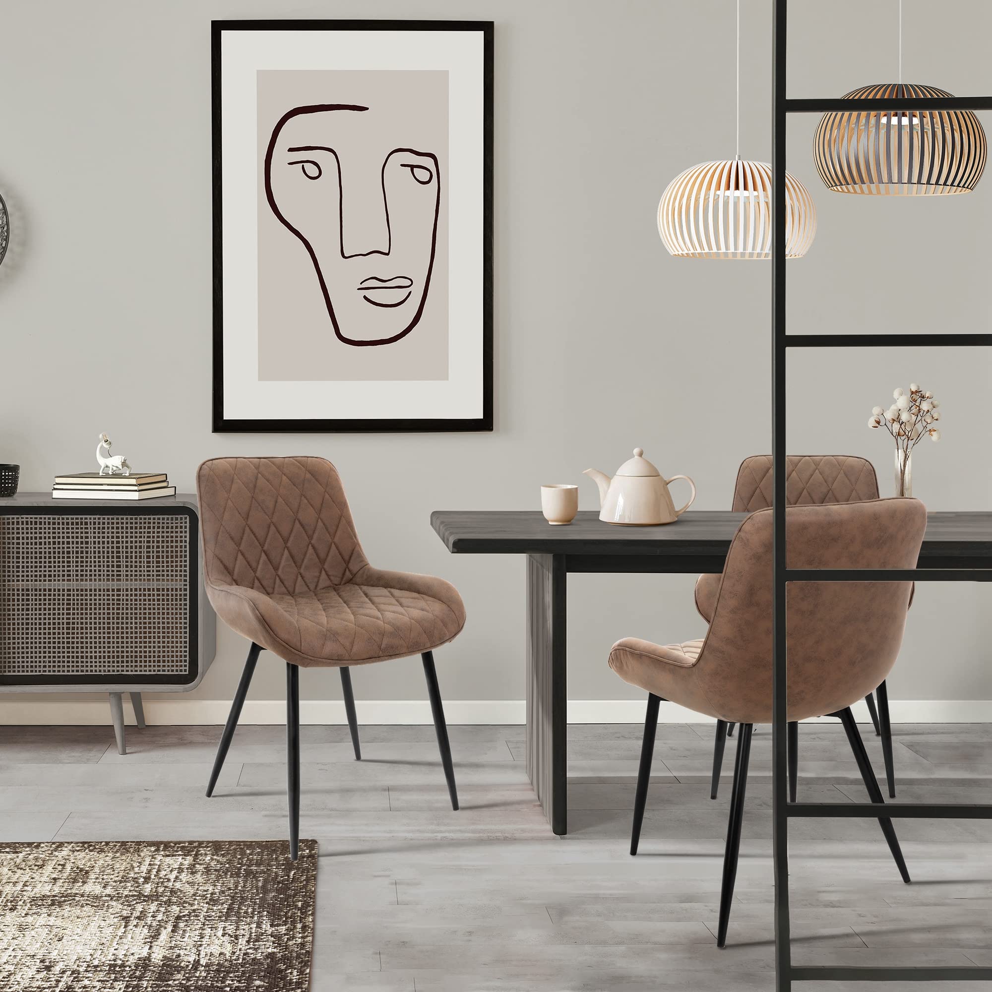 ML-Design Lot de 2 Chaises de Salle à Manger, avec Dossier et Accoudoirs, Marron, Assise en Matériau Synthétique, Pieds en Métal, Chaise Rembourrée de Cuisine Salon Bureau, Matériel de Montage Inclus