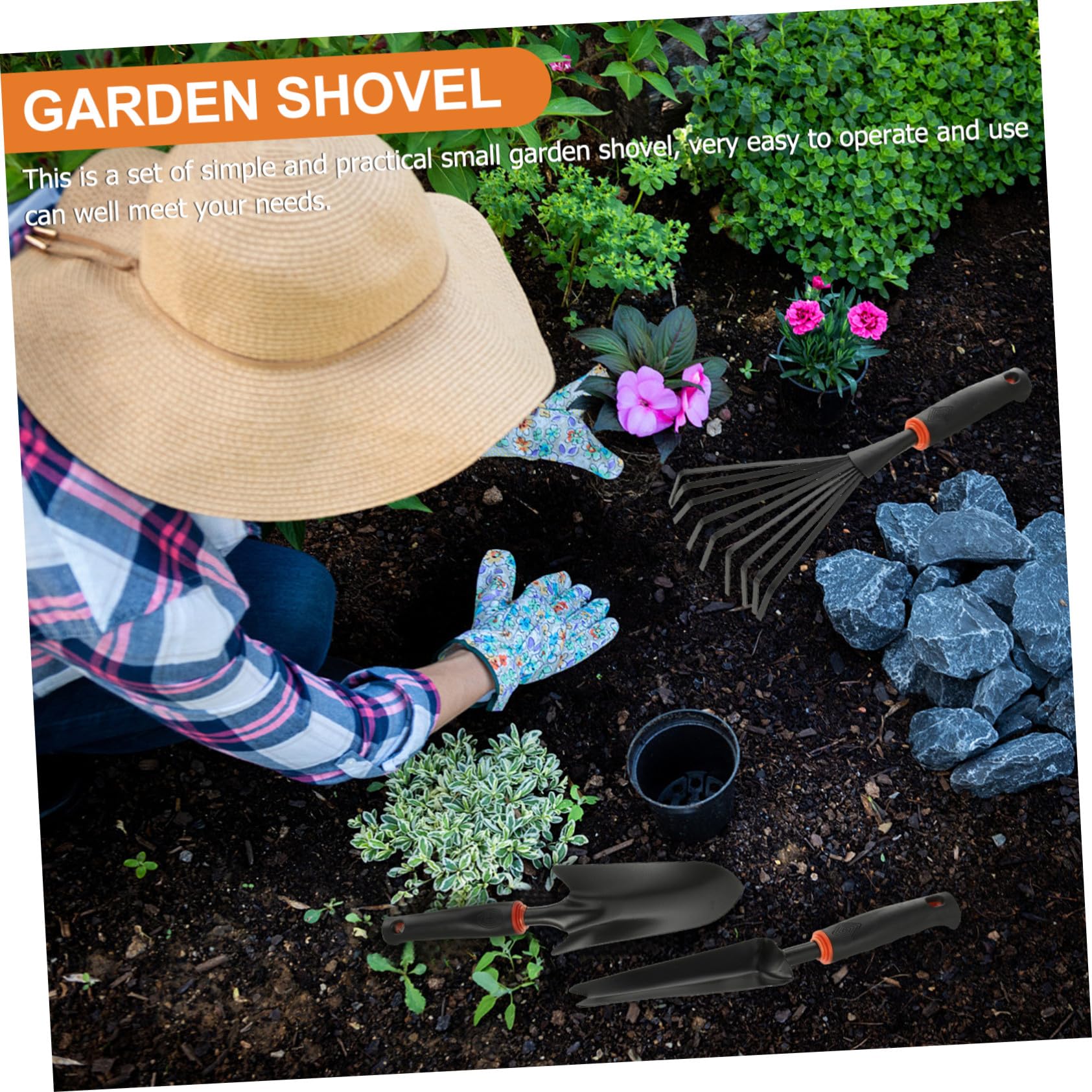 5 Stück Gartengeräte mit Kleinem Gartenspaten und Robuster Gartenschaufel aus Eisen mit Leichtem Vinylgriff für Vielseitige Gartenarbeit im Außenbereich