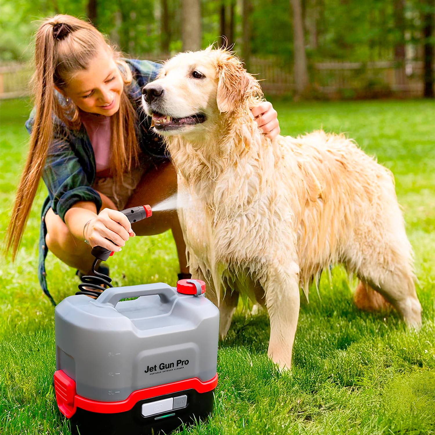 Errecom JET GUN PRO+, Hidrolimpiadora portátil con batería, cajón para accesorios, depósito de agua de 8 L y tubo en espiral de 3 m, Peso 2,9 kg