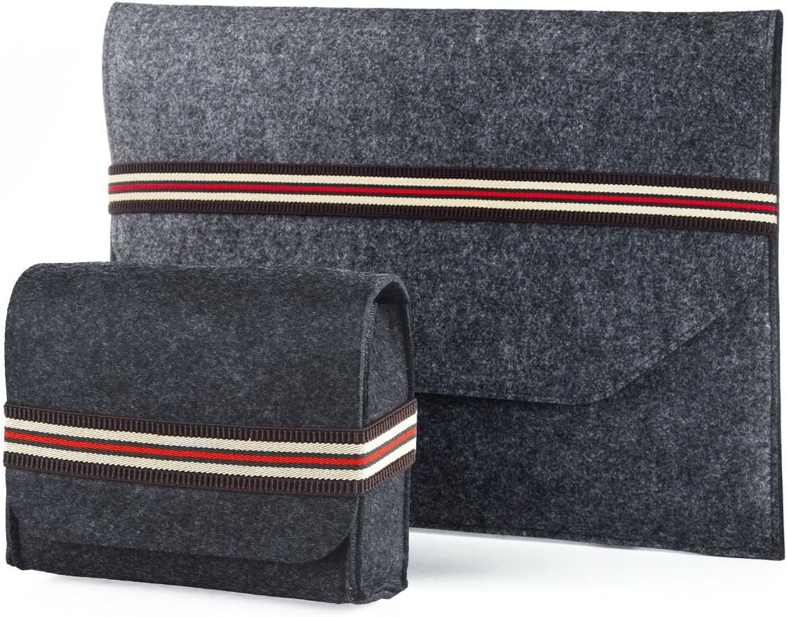MacBook 12” Felt Sleeve 12 inch Laptop Netbook Sleeve with Mouse Accessories Pouch Bag Bundle – Versatile, Lightweight and Quick Access Case Protector Bag – Dark Gray