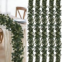 Eucalyptus Garland, 8Pcs 6FT Green Flower Garland Decor, Spring Summer Artificial Faux Eucalyptus Leaves Greenery Vines for Table Runner Wedding Arches Mantle Centerpieces Backdrop Decorations