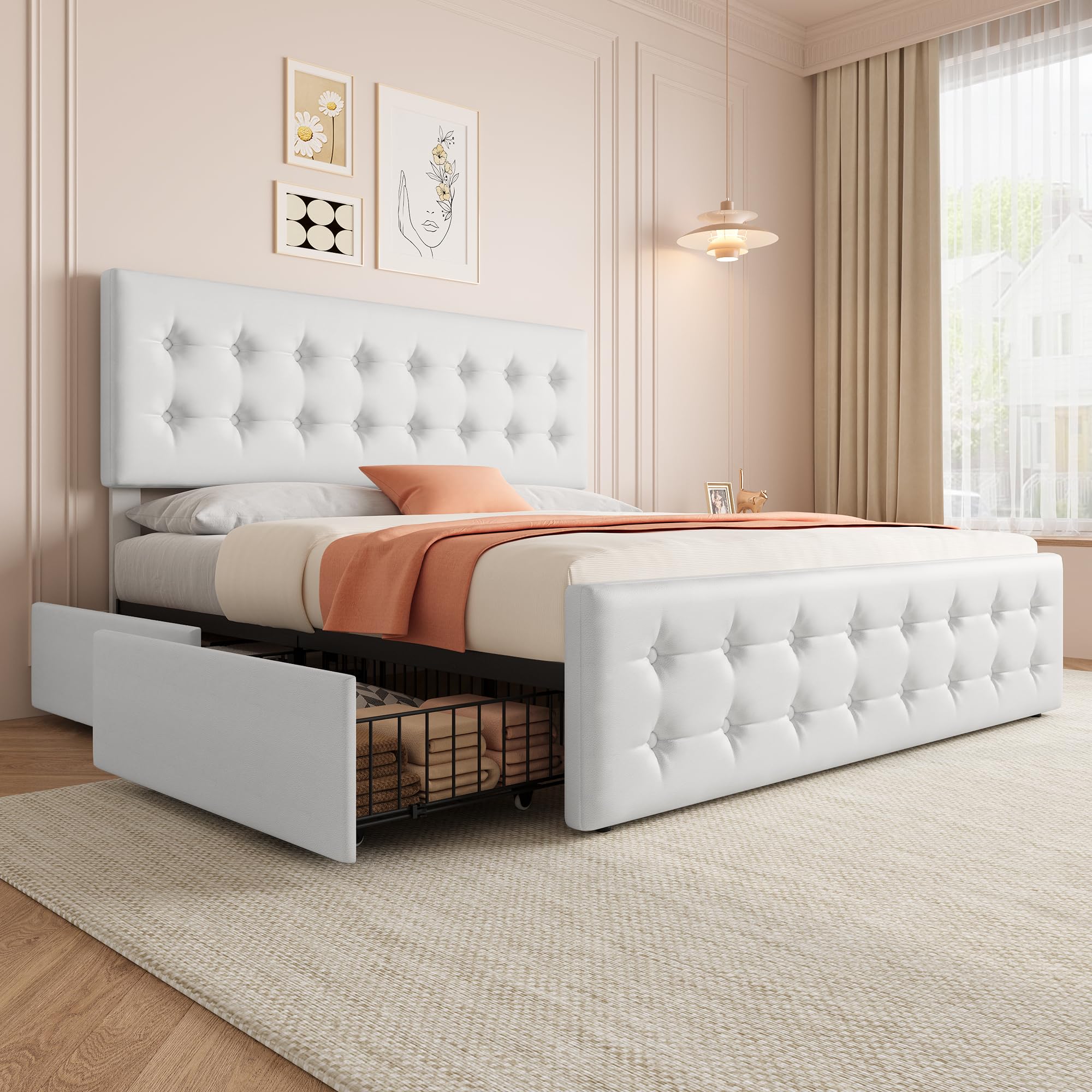 stupigyouさま専用 Amazon.com: GAOMON King Size Bed Frame with 4 Storage