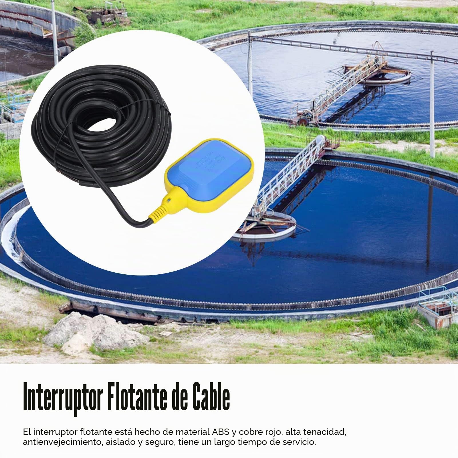 Interruptor de Flotador de Cable de 15 M / 49 Pies, Controlador de Nivel de Agua Líquida Fácilmente Ajustable, Interruptor de Flotador de Sensor de Nivel de Agua No/NC de Control Automático