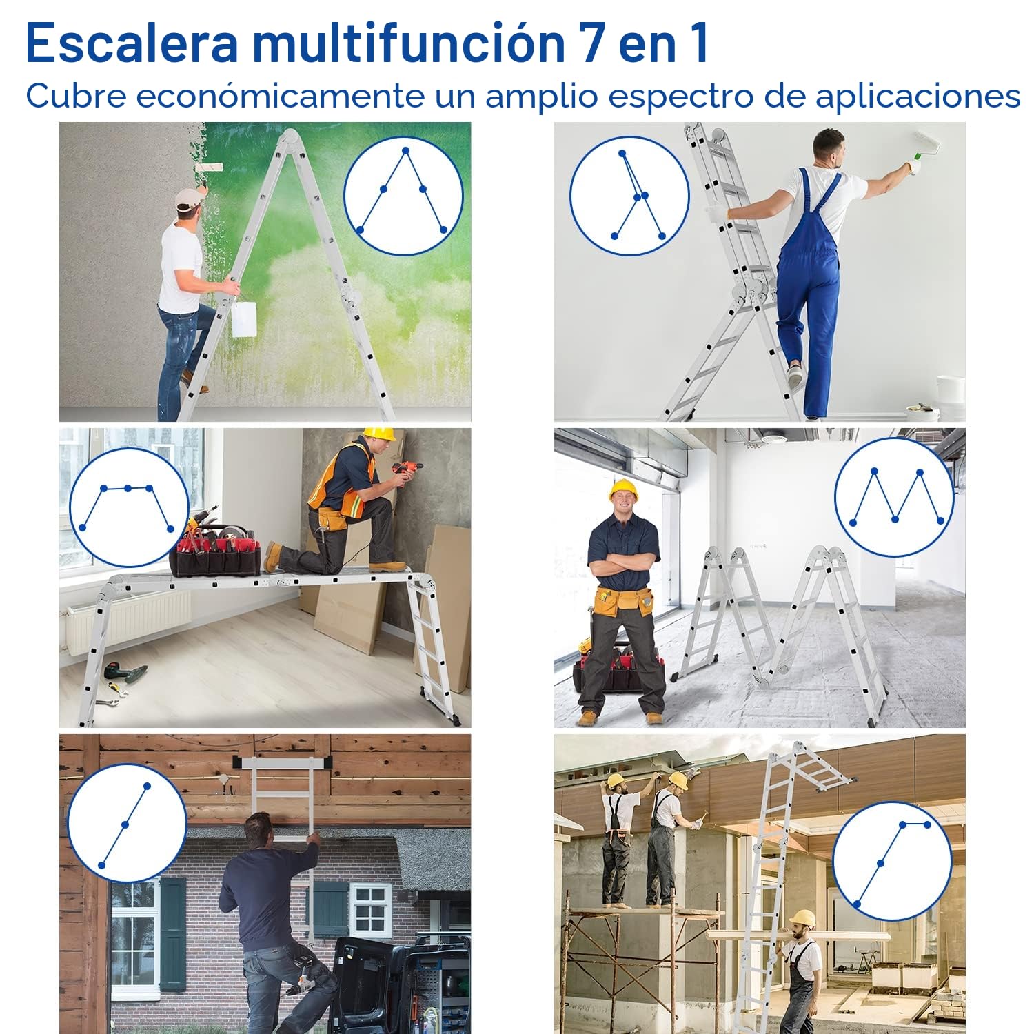 Escalera multifunción 4x5 de Aluminio, 582 cm, 7 en 1 Plegable con Plataforma de Trabajo para hogar, Bricolaje y Trabajo