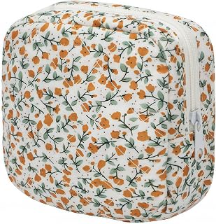LETGO Floral Makeup Bag, Small Cosmetic Bag for Women Girls, Cute Cotton Makeup Bag, Quilted Makeup Bags, Flower Travel Make up Bag for Purse (Brown Floral)