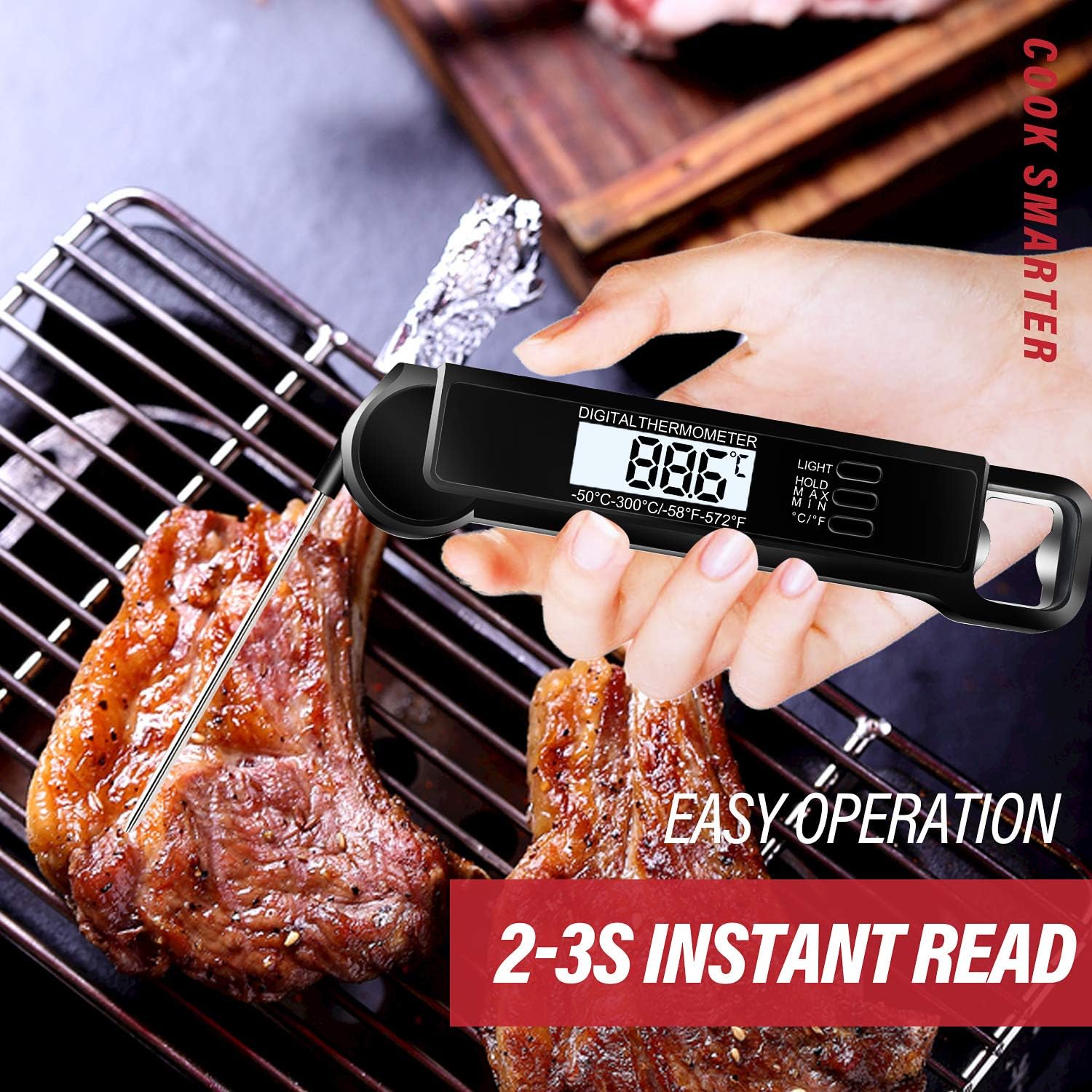 review Digital instant reading meat thermometer, the best waterproof ultra-fast thermometer with backlight, suitable for kitchen, food cooking, grilling, confectionery, home brewing, coffee and frying