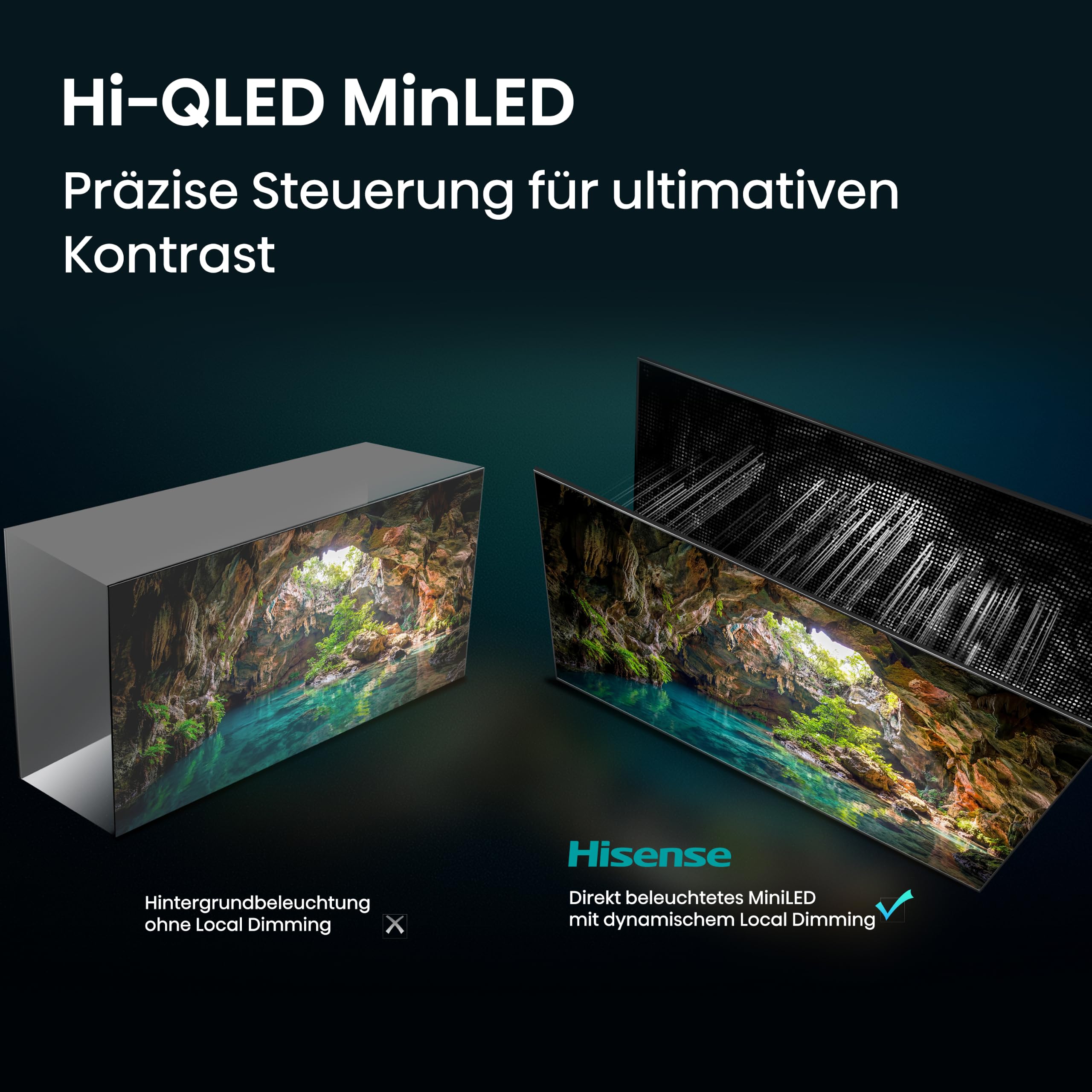 Hisense 55E8DS Fernseher 55 Zoll, 4K UHD, Hi-QLED Mini LED, Smart TV, 144Hz, Hi-View AI Engine, Dolby Vision.Atmos, Unibody Slim, FreeSync Premium, AI-Lichtsensor, Game Bar, Tuned by Devialet
