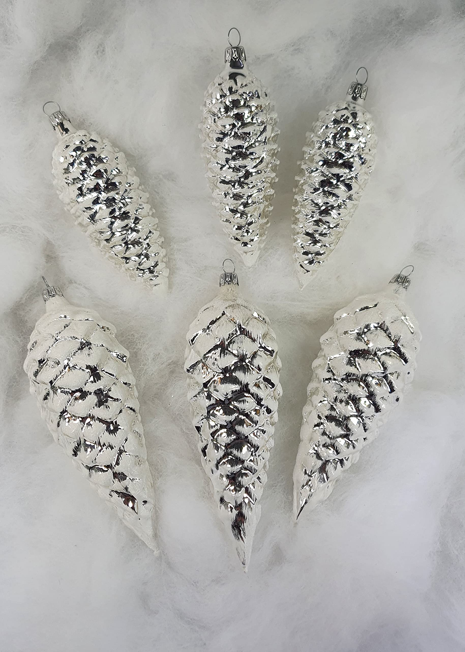 Thüringer Christbaumschmuck Exclusiv Silber Zapfen 12+16cm Handarbeit Germany 6er Set