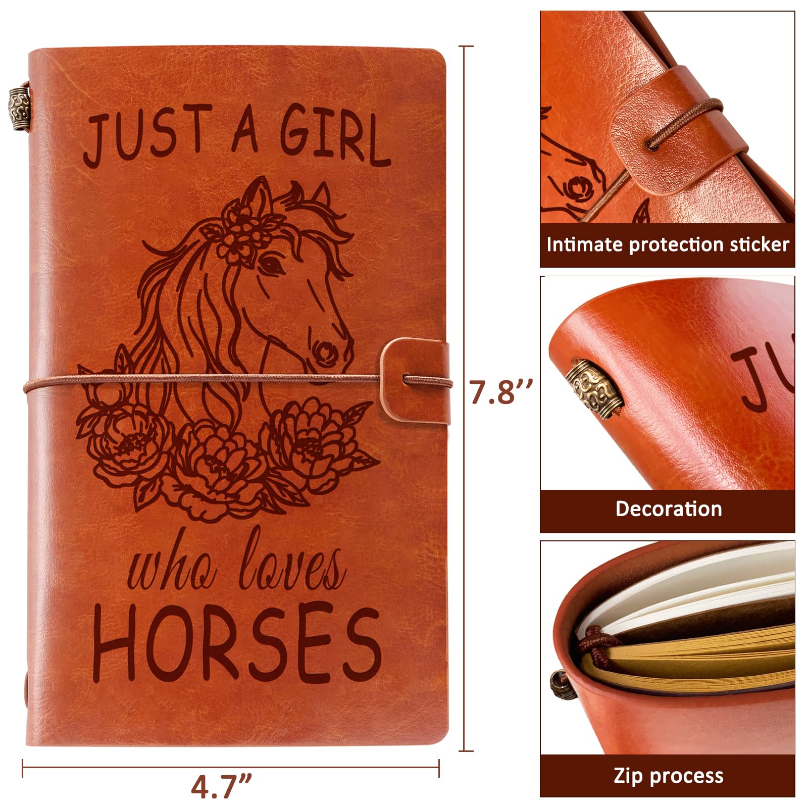 Diario in pelle con penna, con scritta "Just A Girl Who Loves Horses", regalo per ragazze e amanti dei cavalli, taccuino ricaricabile in pelle, quaderno da disegno, diario di viaggio