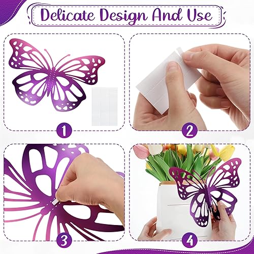 Vista 38 de Yeaqee Juego de 24 piezas de decoración de pared de mariposas grandes en 3D, 2 tamaños y 3 estilos, calcomanías grandes para cumpleaños, baby Dorado