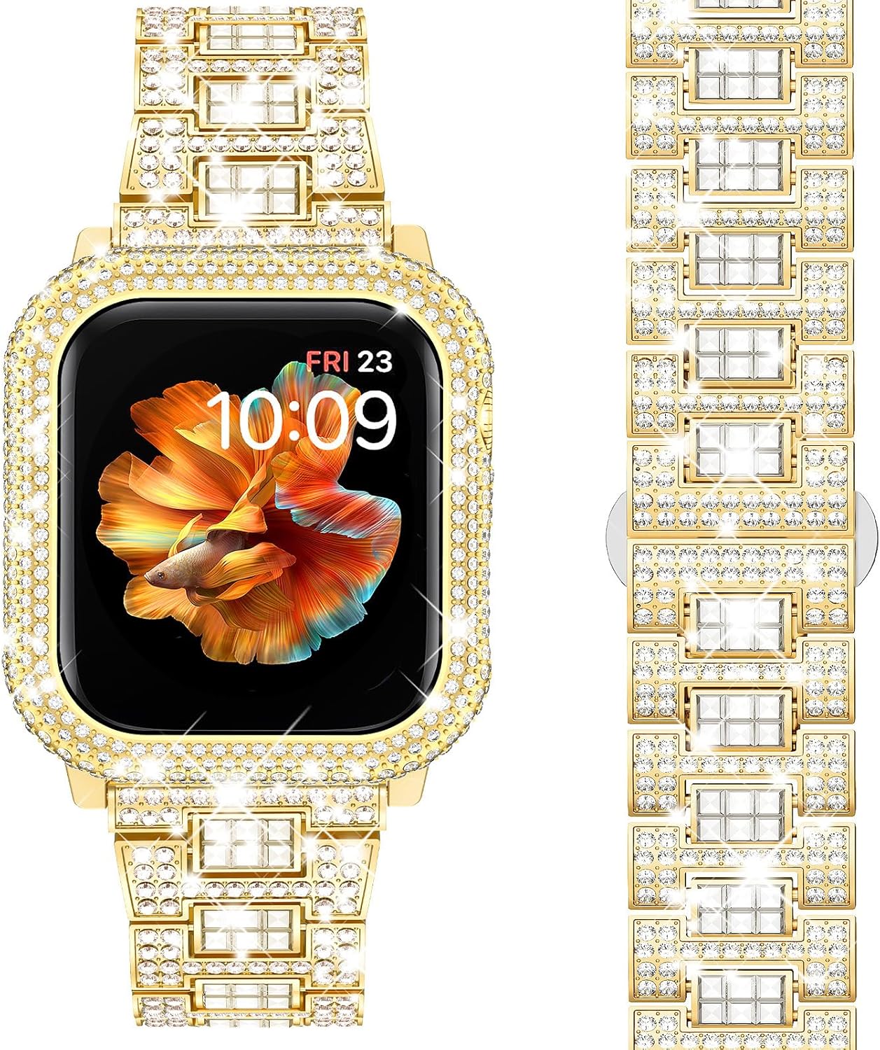Mosonio Compatible with Bling Apple Watch Band Women 40/44/41/45/42/46mm with Shiny Metal Case, Full Sparking Luxury Diamond Bands and Cover Set, Charming Wedding Strap for iWatch SE Series 11/10/9/8/7/6/5/4