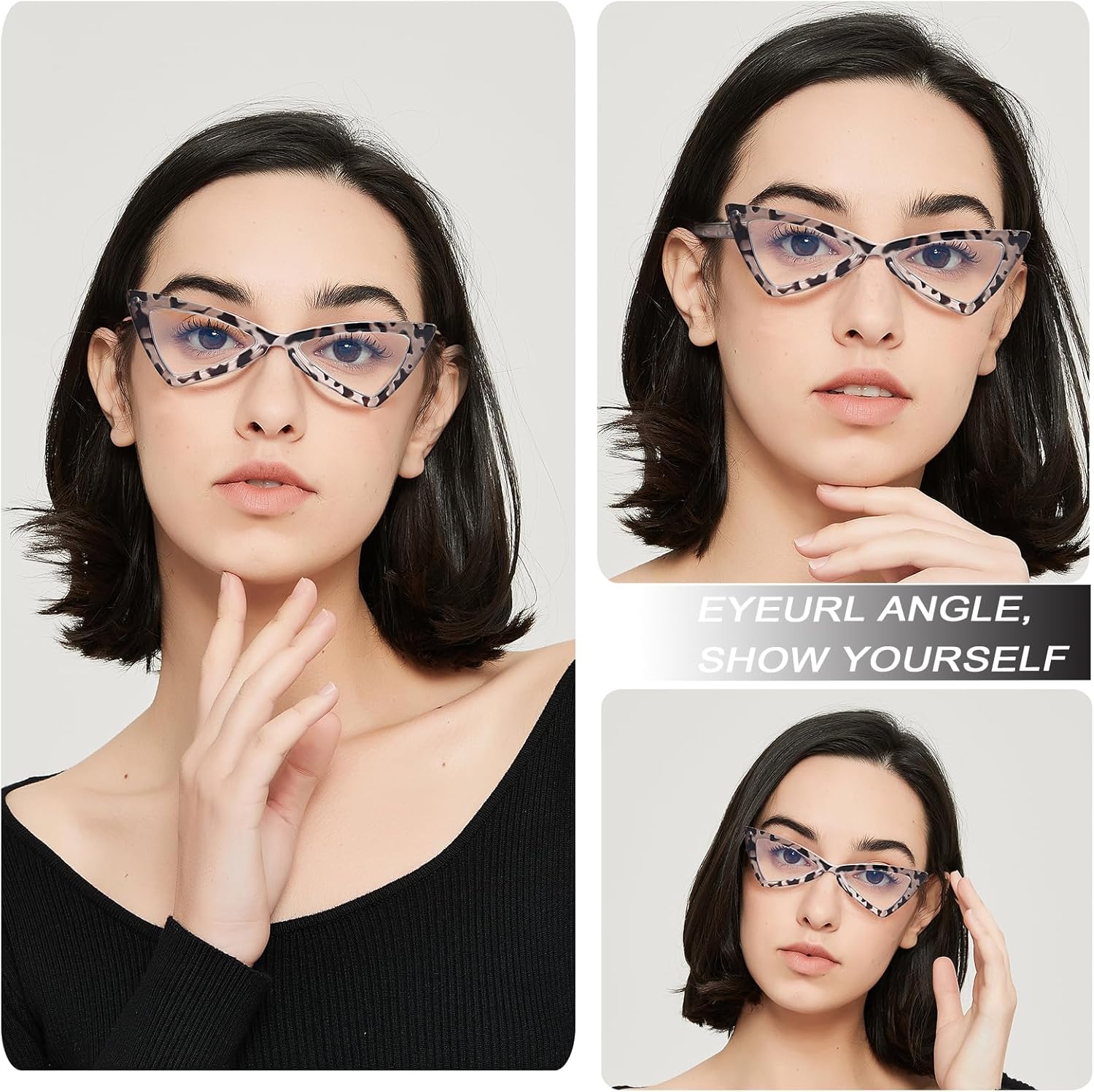 EYEURL 4-Pack Cat Eye Reading Glasses for Women Oversize Blue Light Blocking Computer Glasses Spring Hinge Anti Eyestrain/Computer Glare/UV Readers for Women,0.0