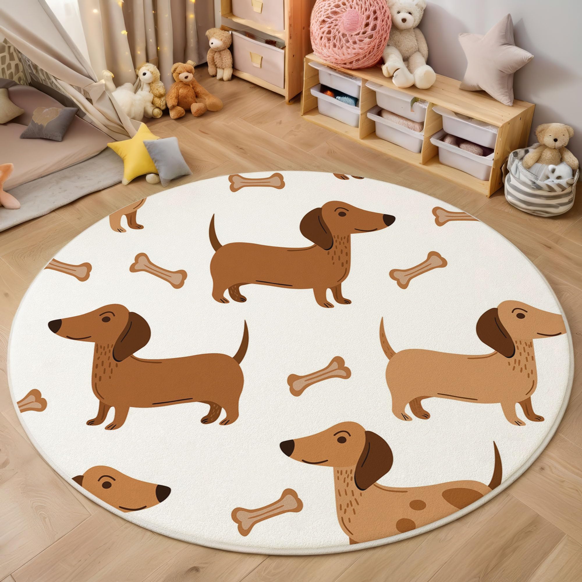 Tapis rond enfant teckel mignon pour créer un coin jeu dans le salon