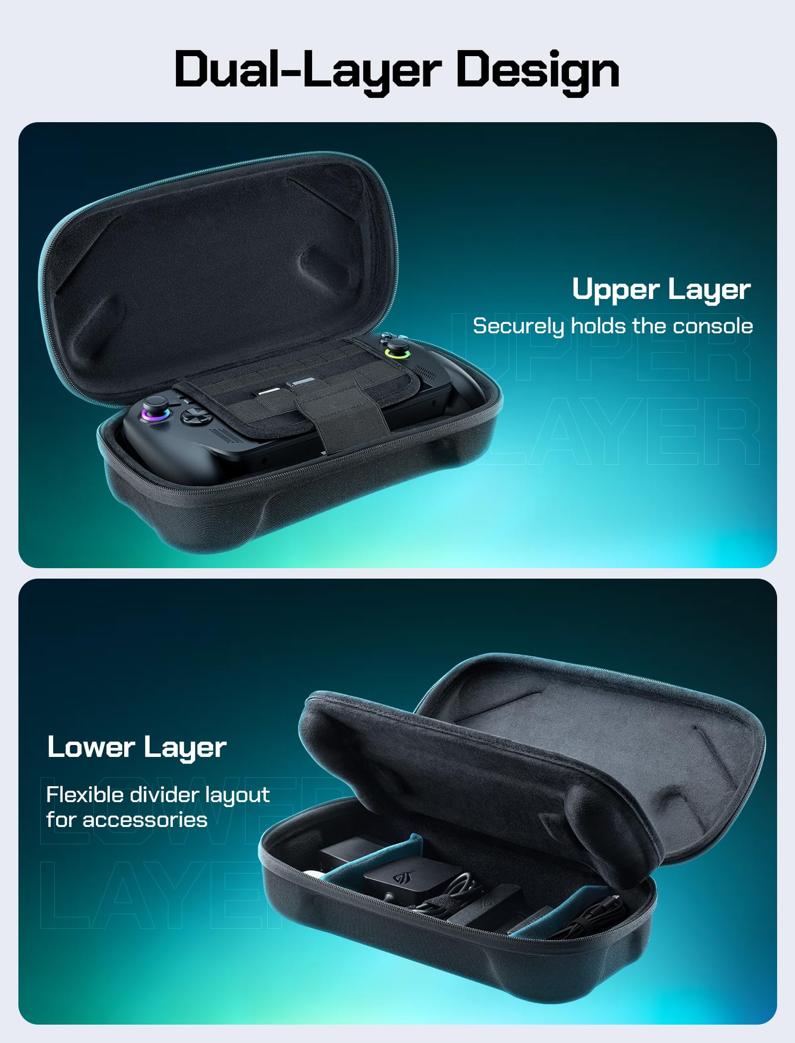 JSAUX Carrying Case for ROG Xbox Ally / ROG Xbox Ally X (2025) Double-Decker, Protective Hard Shell, Dual Layer Portable Travel Storage Bag Fits Adapter, Cable and Accessories -BG0136 - 3