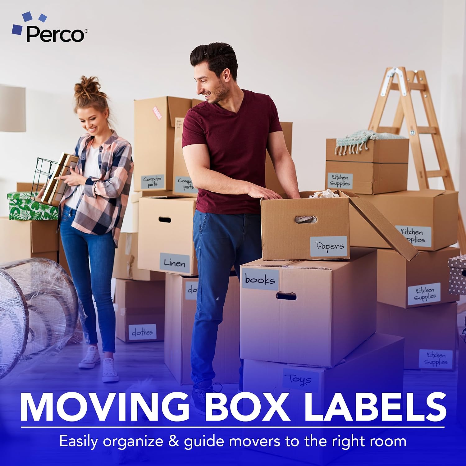 Perco Grey Labels 3x5 Inch 500 Stickers/Roll with Perforation for Easy Tear-Off and Strong Adhesion for Secondary Info, Neutral Labels, Minimalist Packaging & Organization — Made in USA