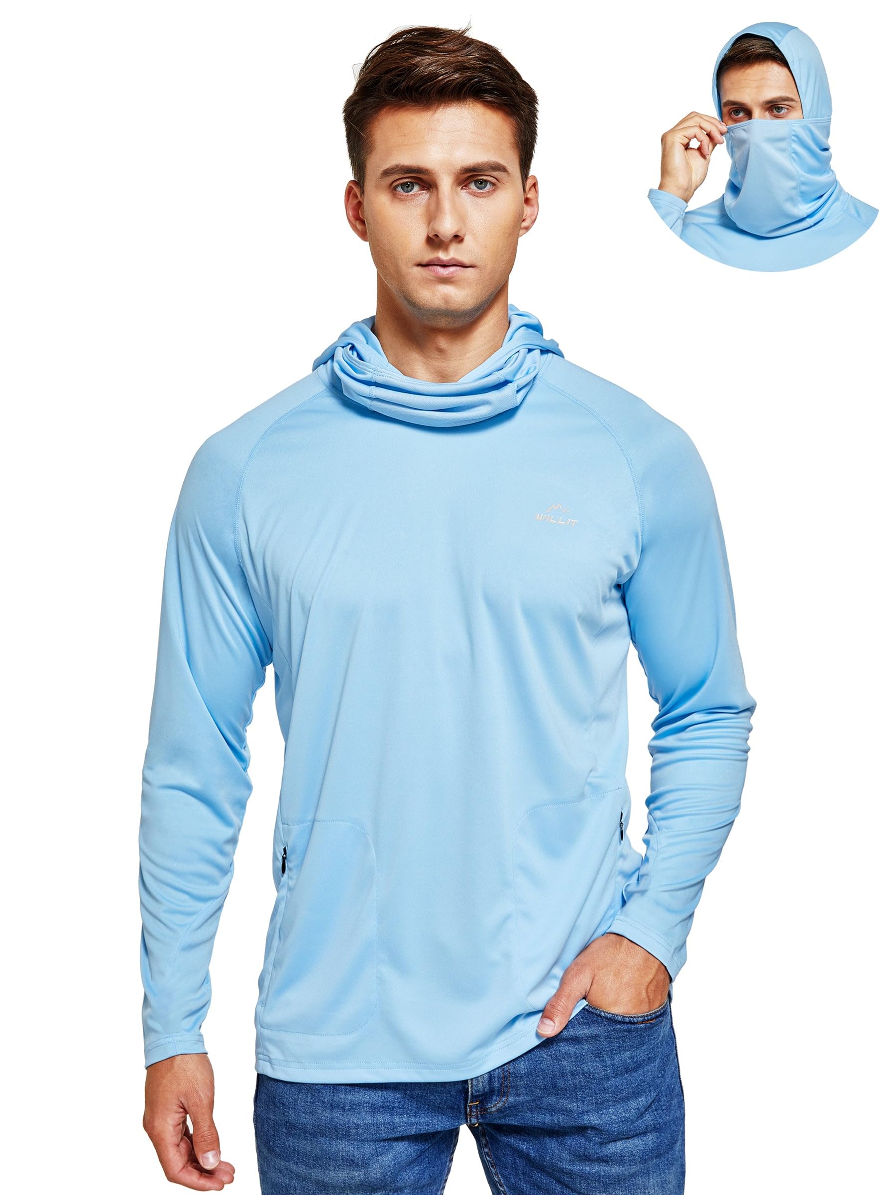 Willit Men's Sun Protection Hoodie UPF 50+ Fishing Hiking Shirt Long Sleeve  SPF UV Shirt Rash Guard Lightweight