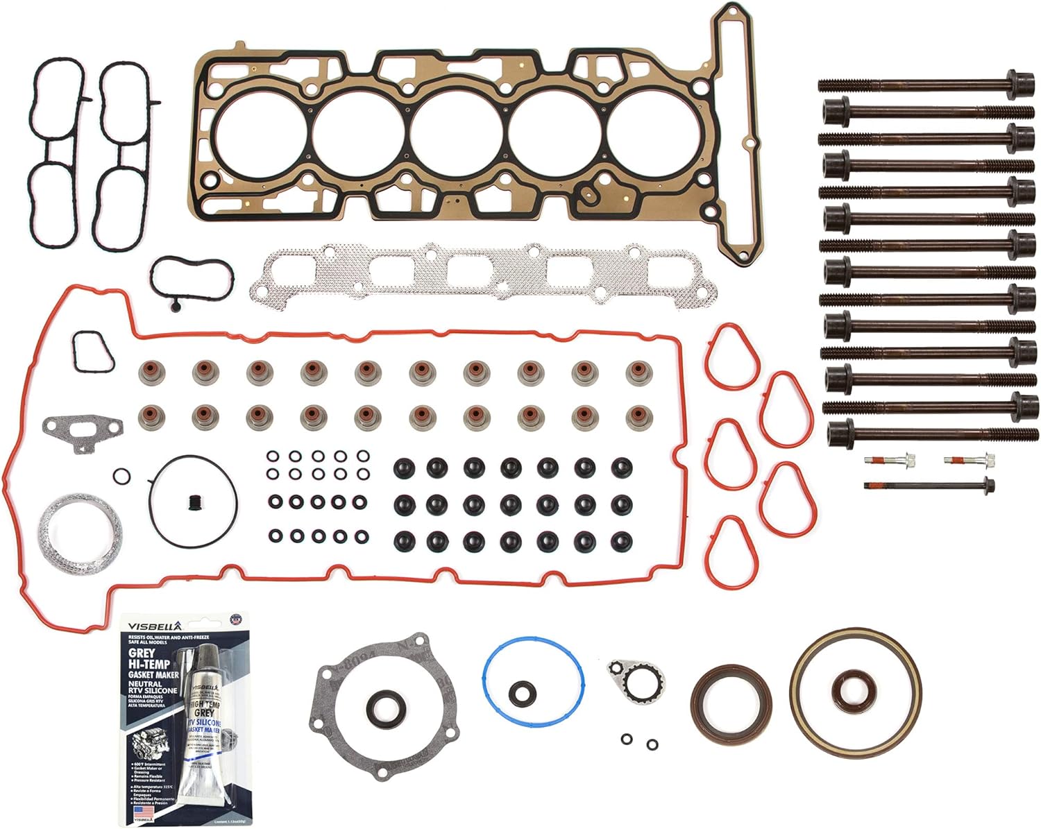 MA-9761262074 Full Gasket Set Head Bolts Compatible With/For 07-12 Chevrolet GMC Hummer Isuzu 3.7 DOHC