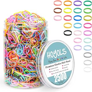 HOYOLS 2500 pcs Colorful Elastic Hair Rubber Bands, Small Hair Ties Accessories No Pull No Damage Stretch Holder for Girls Women TPU (25 Mixed Multi Hue)