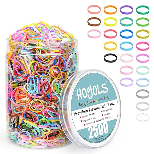 HOYOLS 2500 pcs Colorful Elastic Hair Rubber Bands, Small Hair Ties Accessories No Pull No Damage Stretch Holder for Girls Women TPU (25 Mixed Multi Hue)