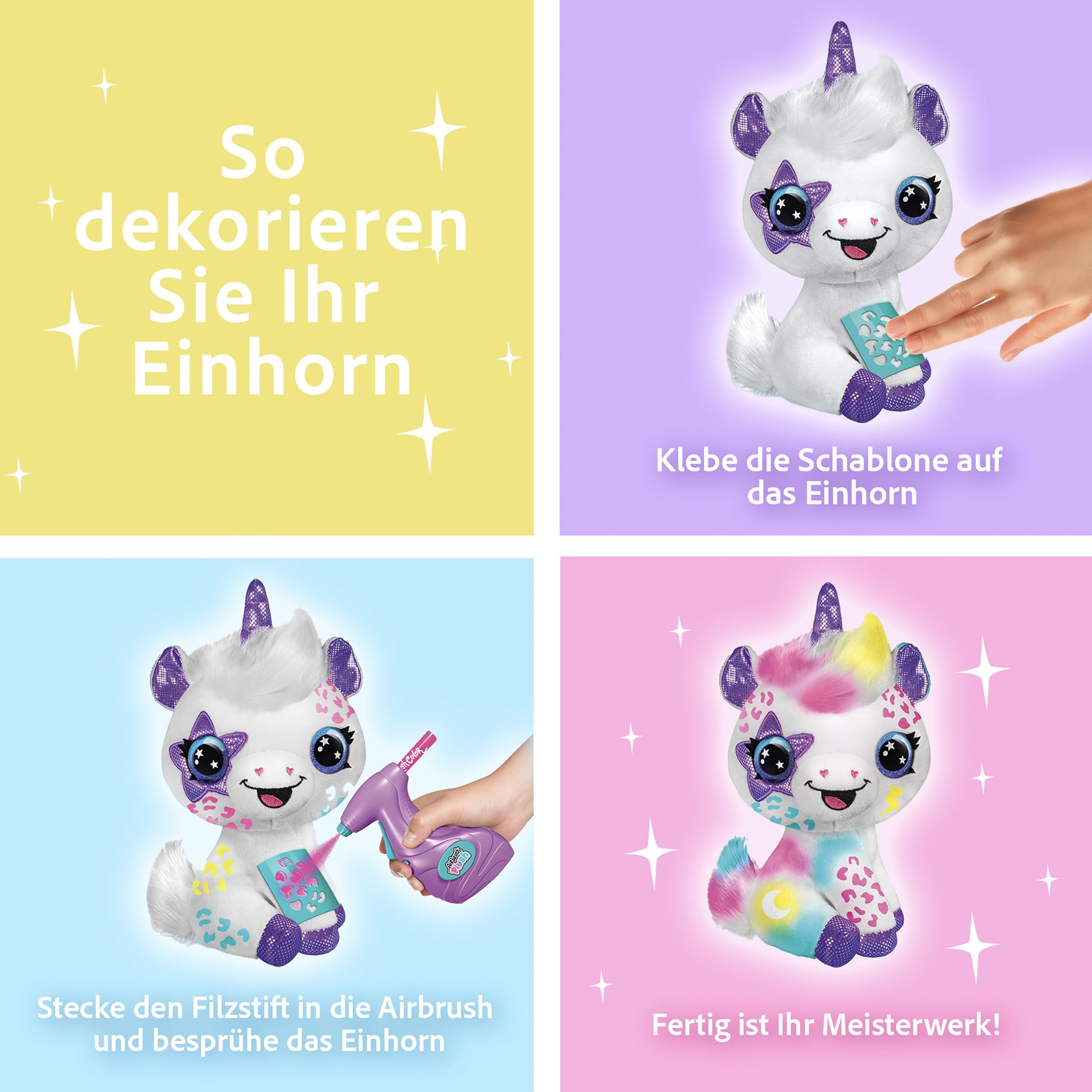 Canal Toys - Airbrush Plush OFG 228- Airbrush your Plush toy, bemalen Sie Ihr eigenes Plüschtier mit elektrischer Airbrush-Spritzpistole, Markern und Schablonen, 1 Einhorn-Plüsch, weiß