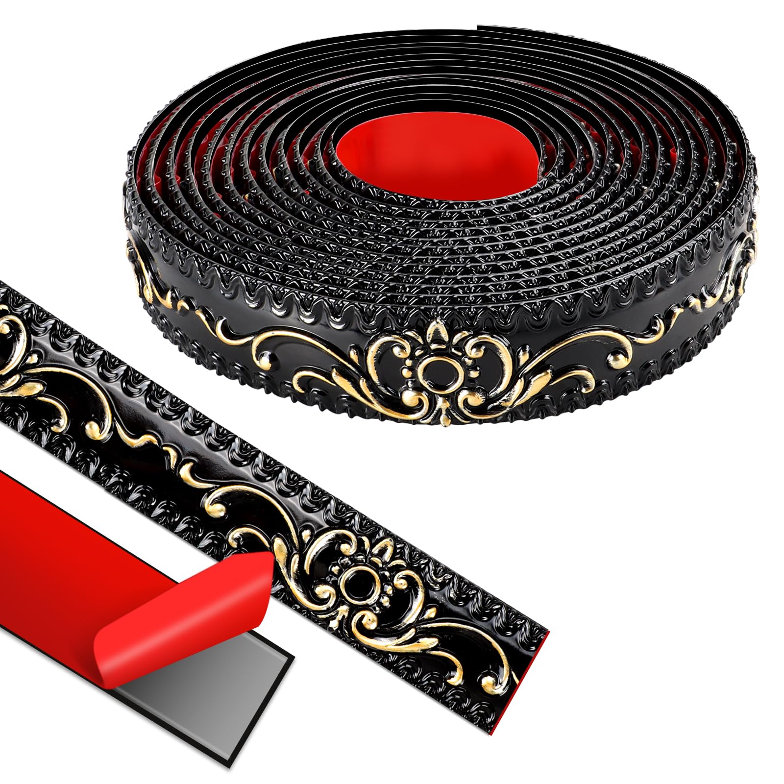 Moulure murale adhésive 500x3.6cm noire et or pour miroir et plafond
