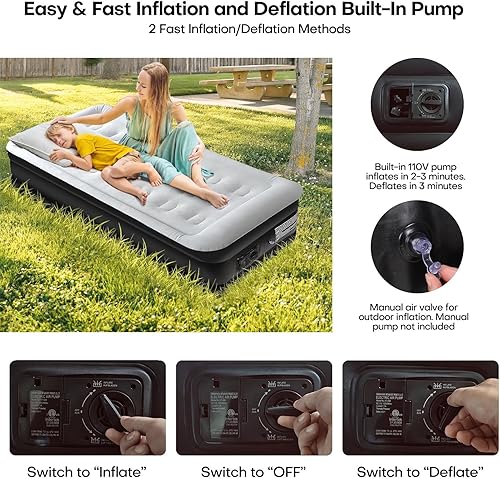 Miniatura 4 de Panana Colchón de aire individual con bomba eléctrica integrada, altura de 18.5 pulgadas, cama inflable para invitados, cama de aire inflable con