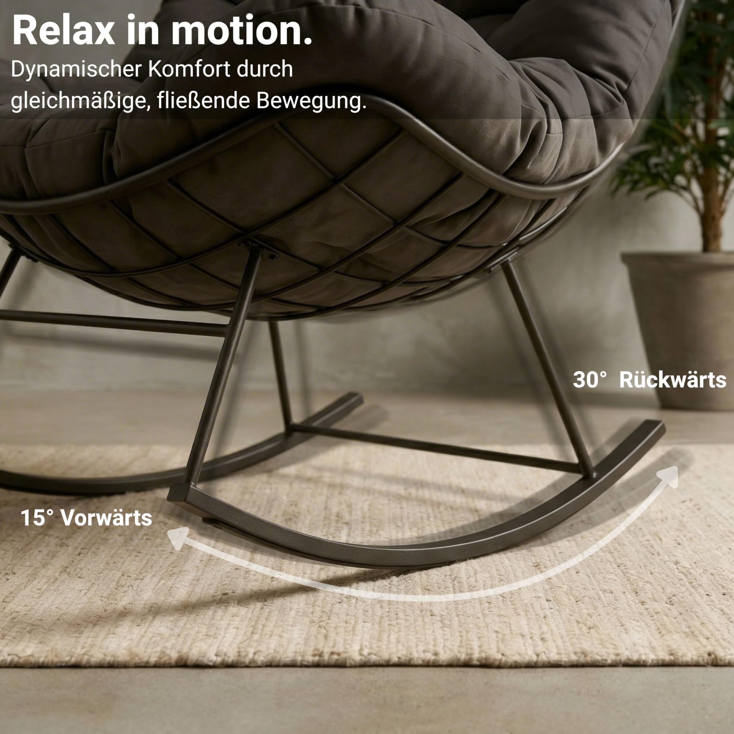 novaterra® Moderner Schaukelstuhl mit großem Komfort Kissen – ergonomischer Relax Schaukelstuhl hochwertig, gepolstert & ideal für den Garten, Lesen & Entspannen