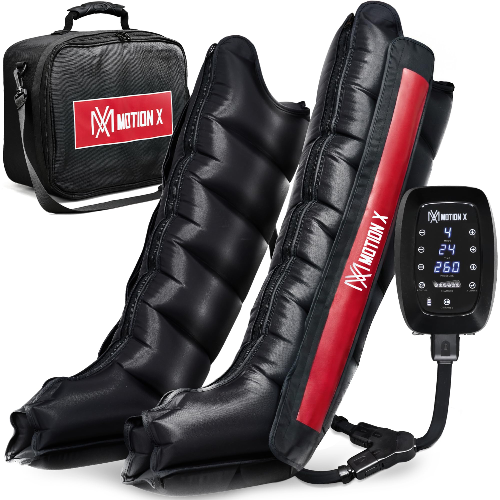 MOTION X >Evo 6 High-Performance Recovery System< 6-Kammer Overlap-Technolgie | 30-260mmHg Stufenlos | 5200mAh | 45dB Flüsterleise (160-180cm) Beinumfang 70cm | Beinlänge 86cm