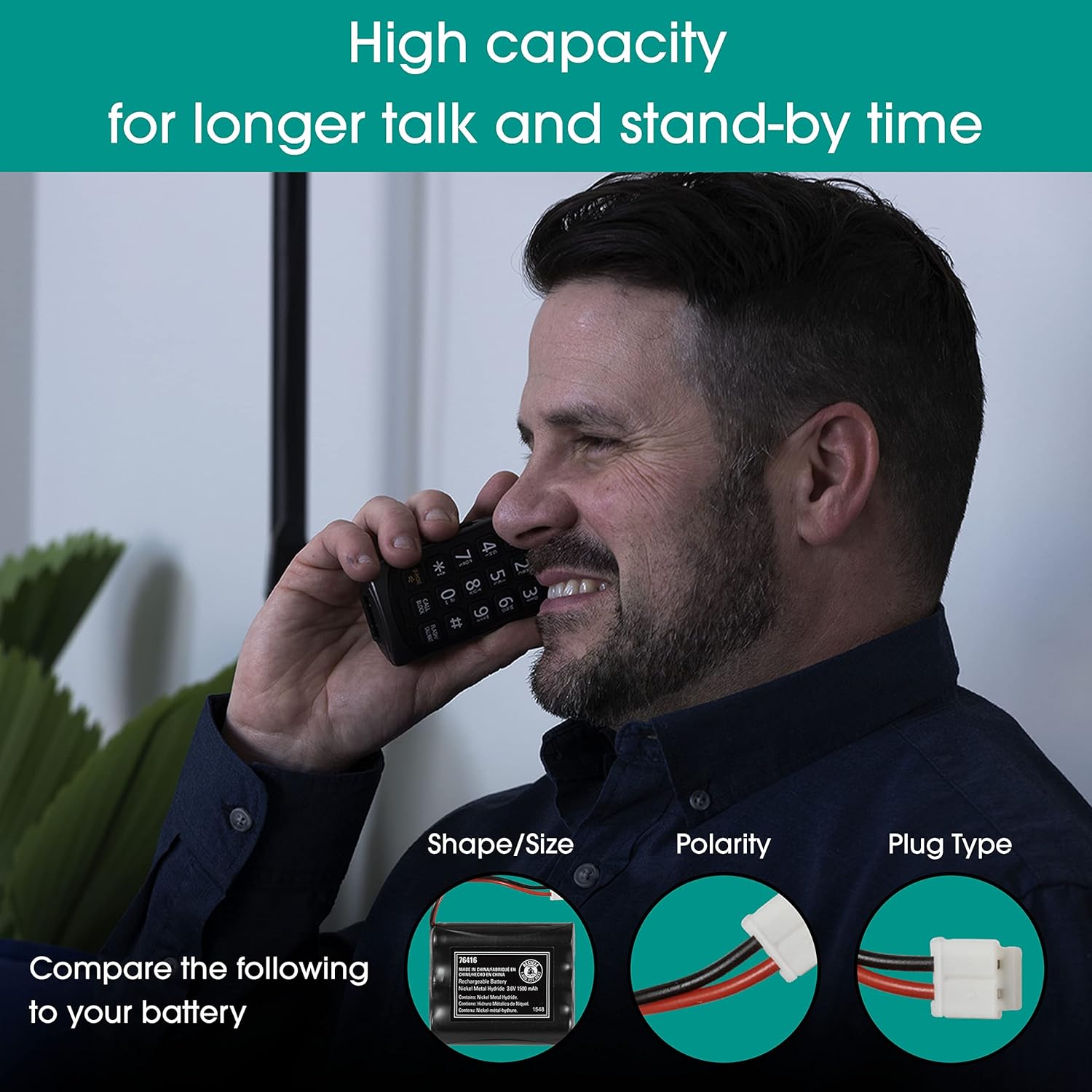 Power Gear Cordless Phone Battery, Rechargeable, Nickel Metal Hydride, 3.6V, 1500mAh, Fits Many Cordless Phone Models Including But Not Limited To Panasonic, Sony, Motorola, RCA, & More, Black, 76416 : Electronics