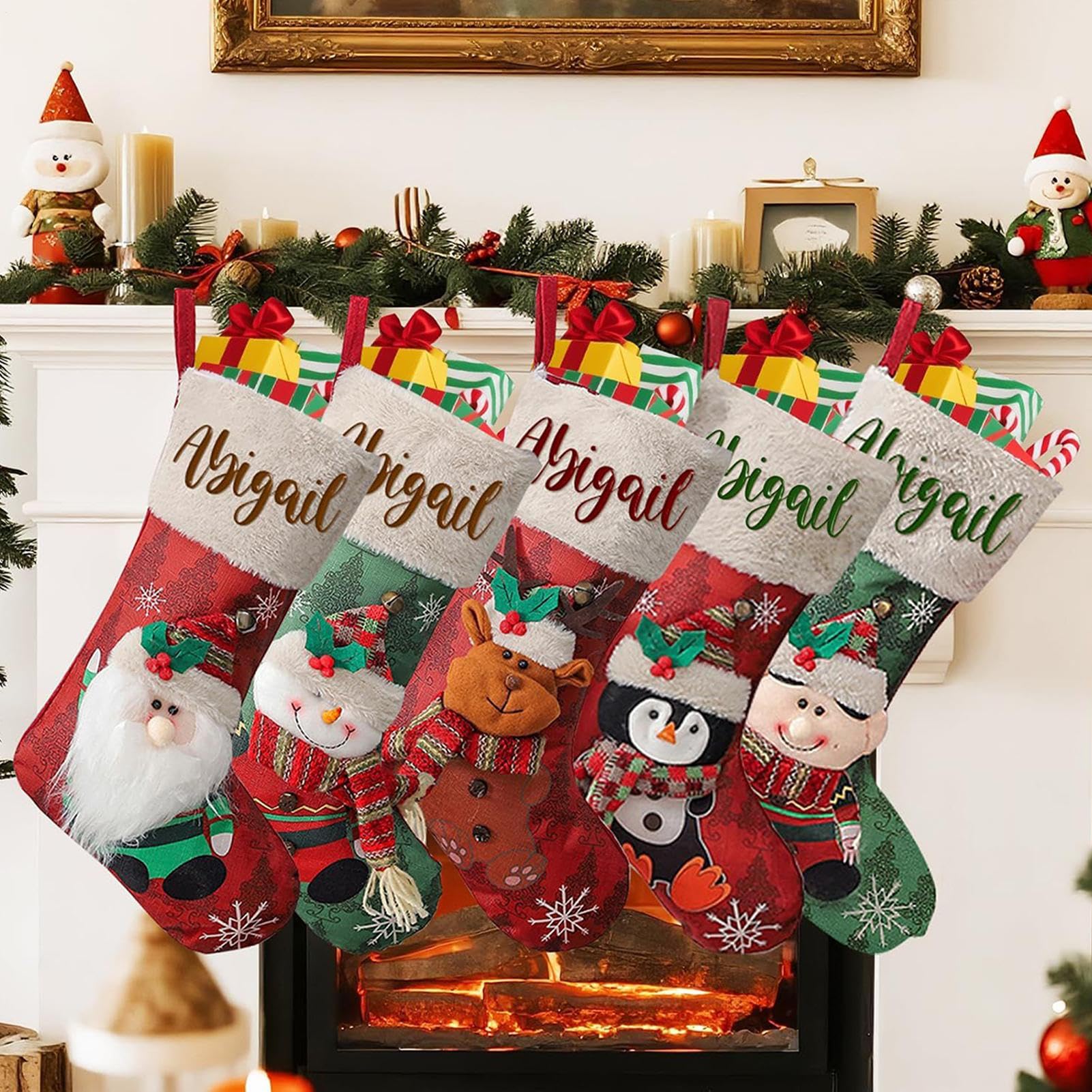 Traditionelle Weihnachtsstrümpfe 5-teilige niedliche Dekorationen für | Socken Taschen Für Weihnachtsbaum Kamin Sims Preise Füller Familien Weihnachtsfeier