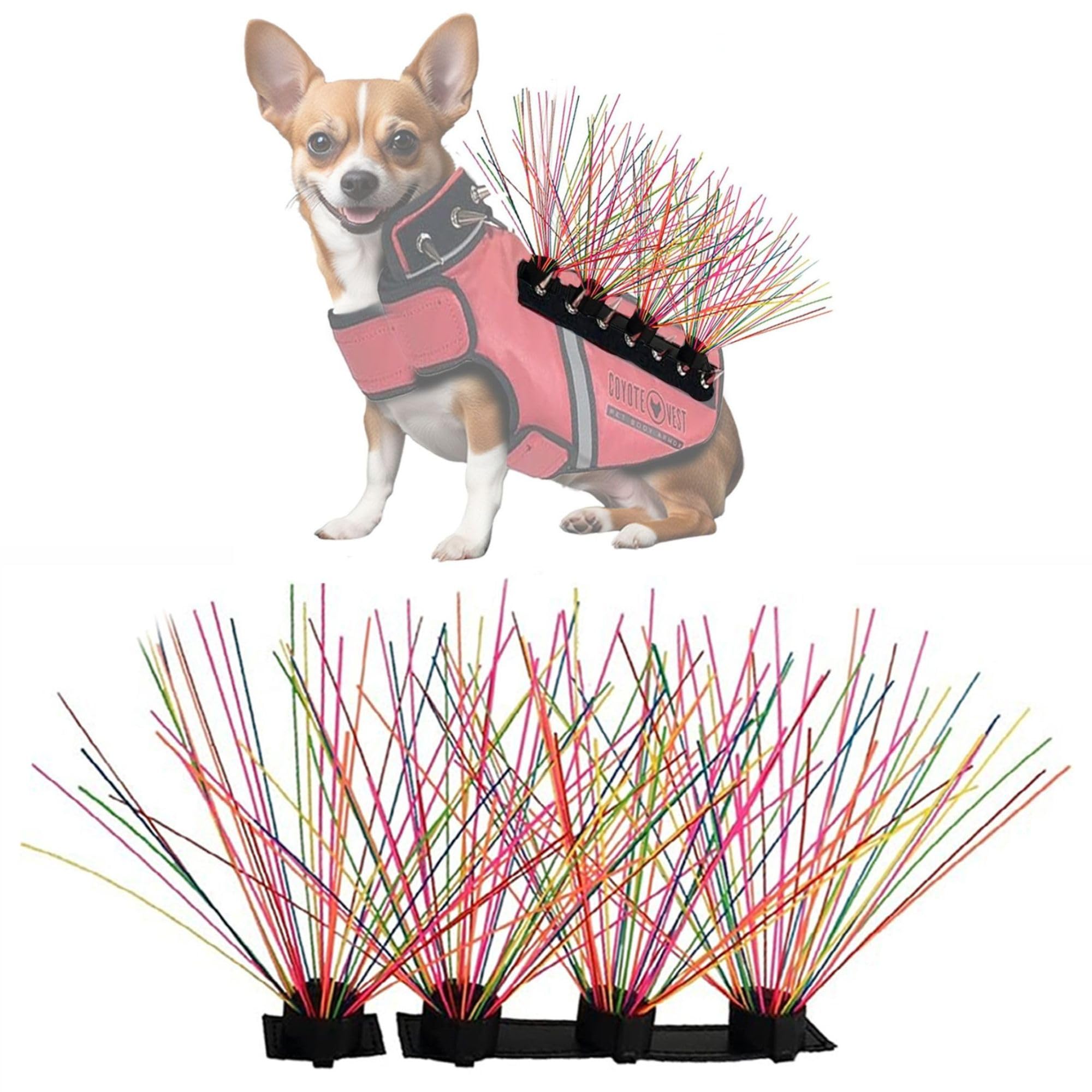 CoyoteWhiskers Protection Nylon Bristles for CoyoteVest or SpikeVest Dog Harness Vest, Dog Accessories That Deter Coyote, Hawk and Raptor Attacks (Set of 4, Rainbow)