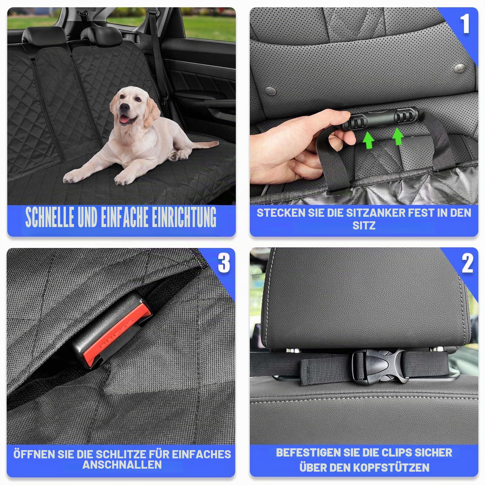 Yonktoo Hunde-Autositzbezug, wasserdicht, rutschfest, kratzfest und leicht zu reinigen, Schutz für 60/40 geteilte Sitzbank in Autos und SUVs, Schwarz, Standard – 132,1 cm B