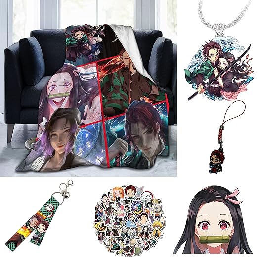 Demon Sl.Ayer 3D Anime Merch Throw Blankets Stuff Luxurious Lightweight Cozy Plush Throw Super Soft Warm Poster Sticker Keychain (5PC Suit, 40in*50in for Kids)