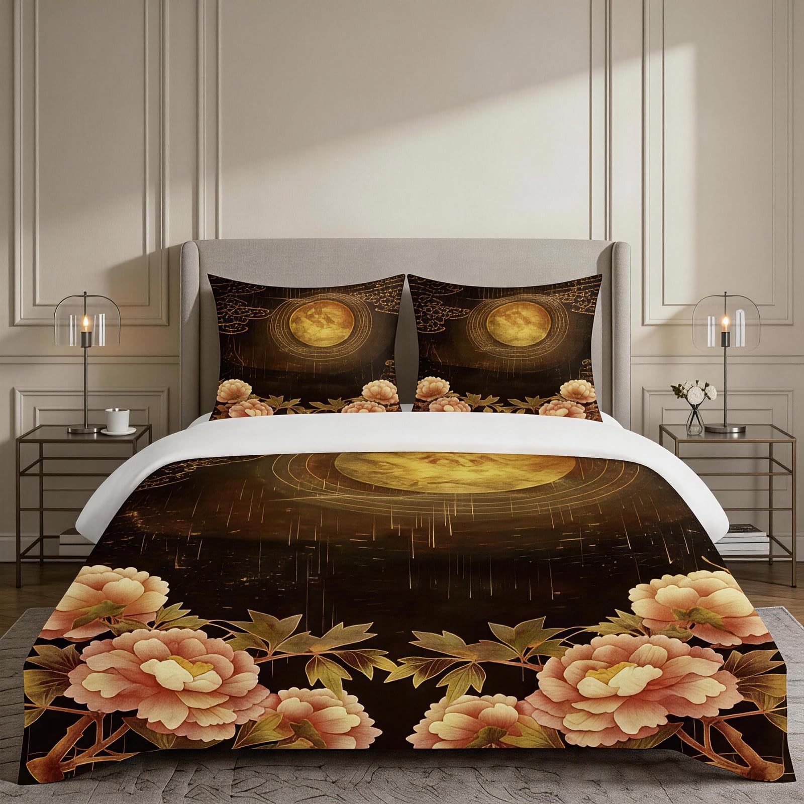 Housse de couette 200 x 200 fleurs de pivoine pour une chambre zen et élégante