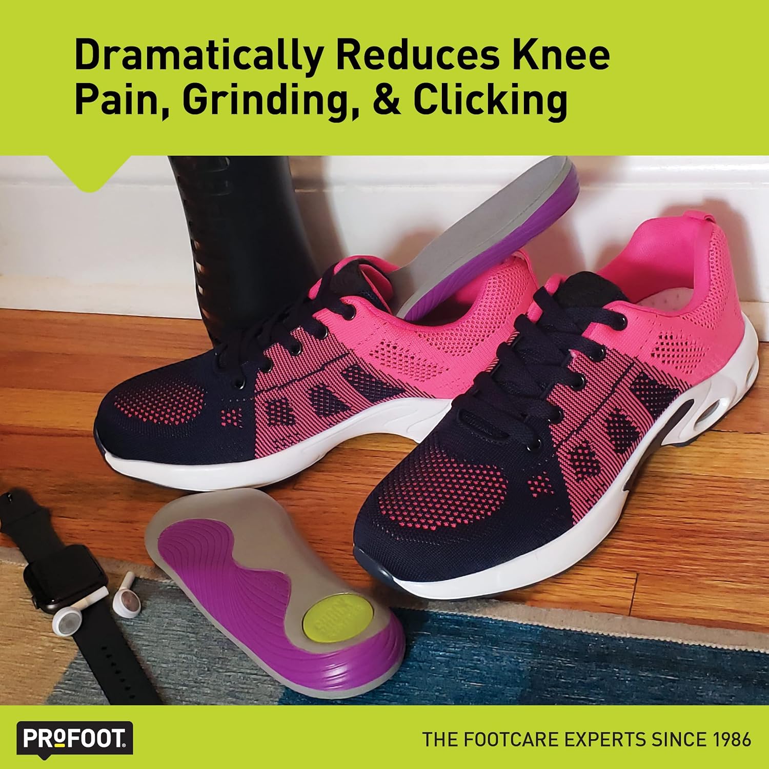 PROFOOT Runners Knee Orthotic Insole for Women's (Sizes 6-10) - Shock Absorbing Heel Support, Stabilization & Foot Position Correction, Cushioned Insole for Chondromalacia Support - 1 Pair