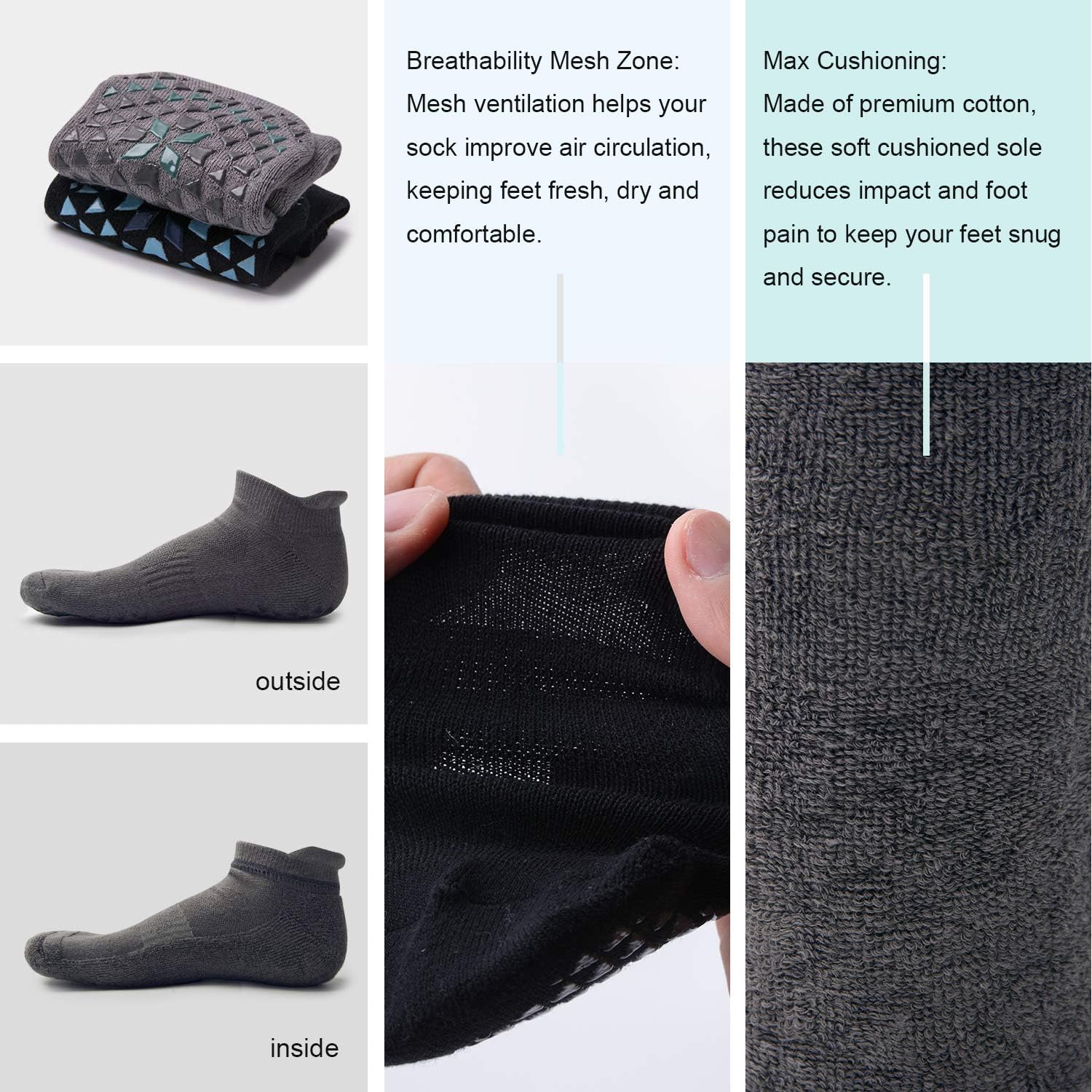 Hylaea Unisex Non Slip Grip Socks for Yoga, Hospital, Pilates, Barre | Ankle, Cushioned : Clothing